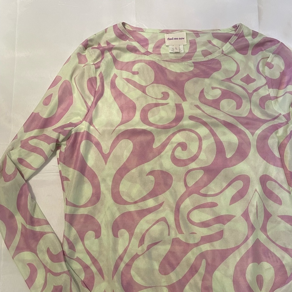 Find Me Now Mesh Long Sleeve Top Size Large Purple and Mint